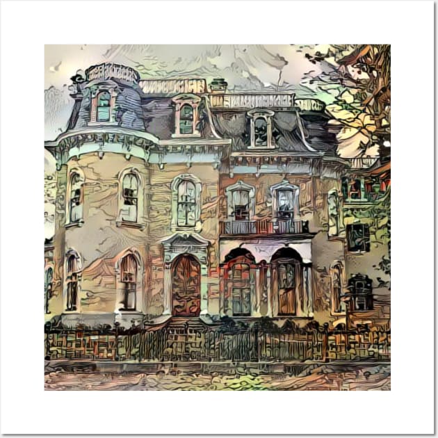 aesthetic classic vintage american mansion home house art painting Wall Art by ZenCloak